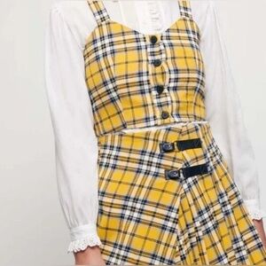 Maje 121 Loris Yellow Plaid Button-Front Crop Top | Size 3 / Large | NWT